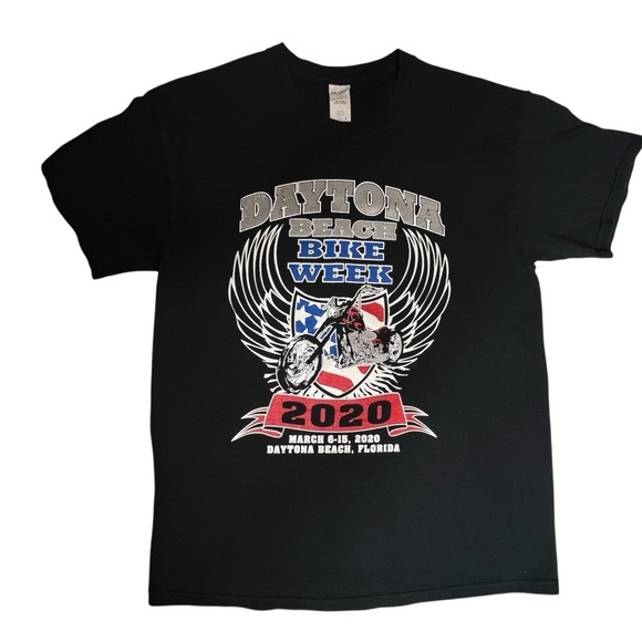 Daytona Beach 2020 T-Shirt, Bike Week Mens Sz L, Motorcycle, Patriotic, Black - Picture 2 of 8